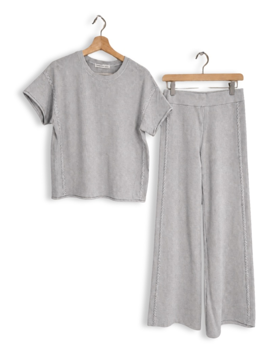 Zenana Premium Viscose Blend H Grey Knit Pants Set NWOT - Picture 2 of 8